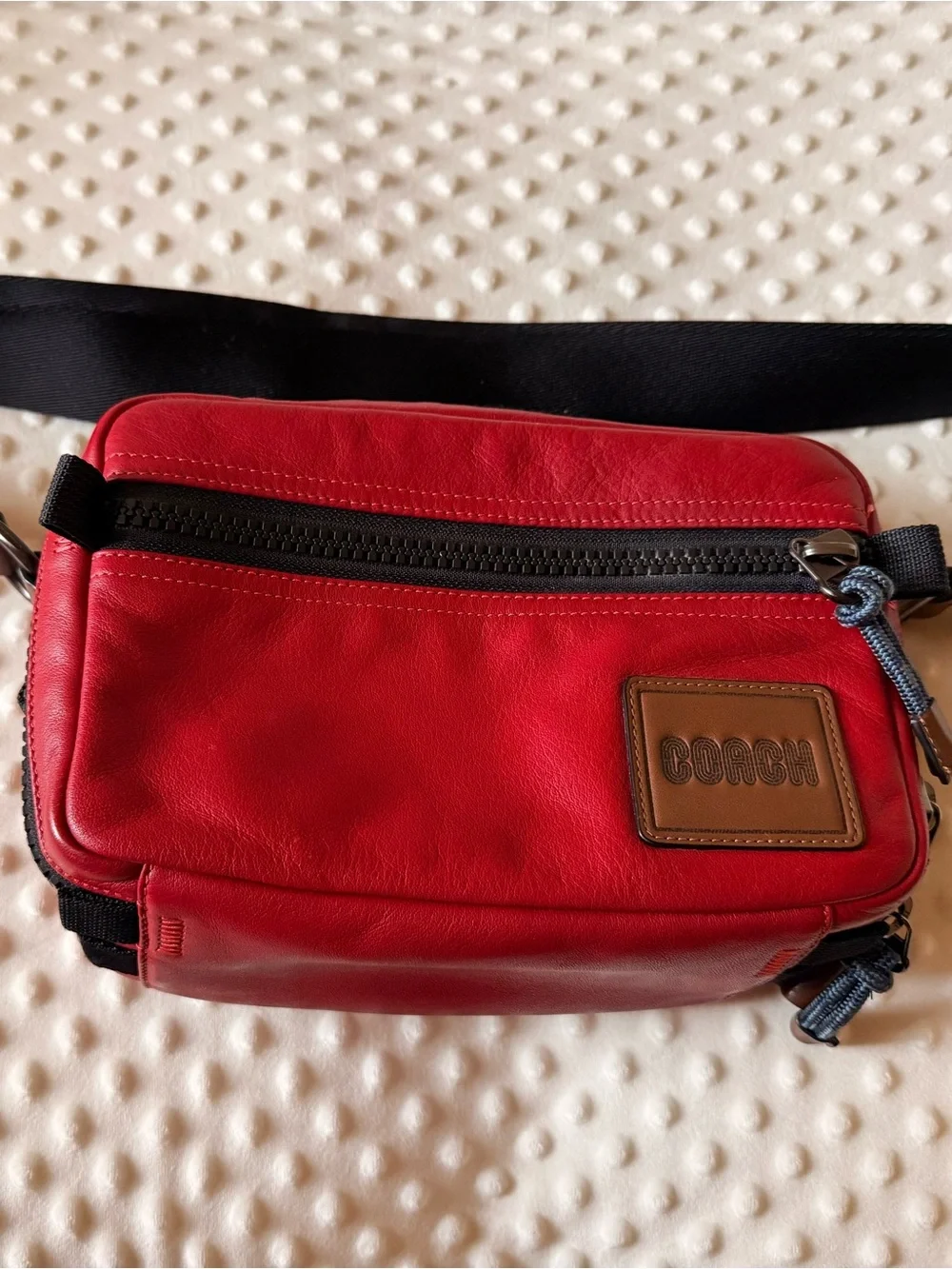 Coach Pacer Red Leather Utility Bag with Black Adjustable Strap